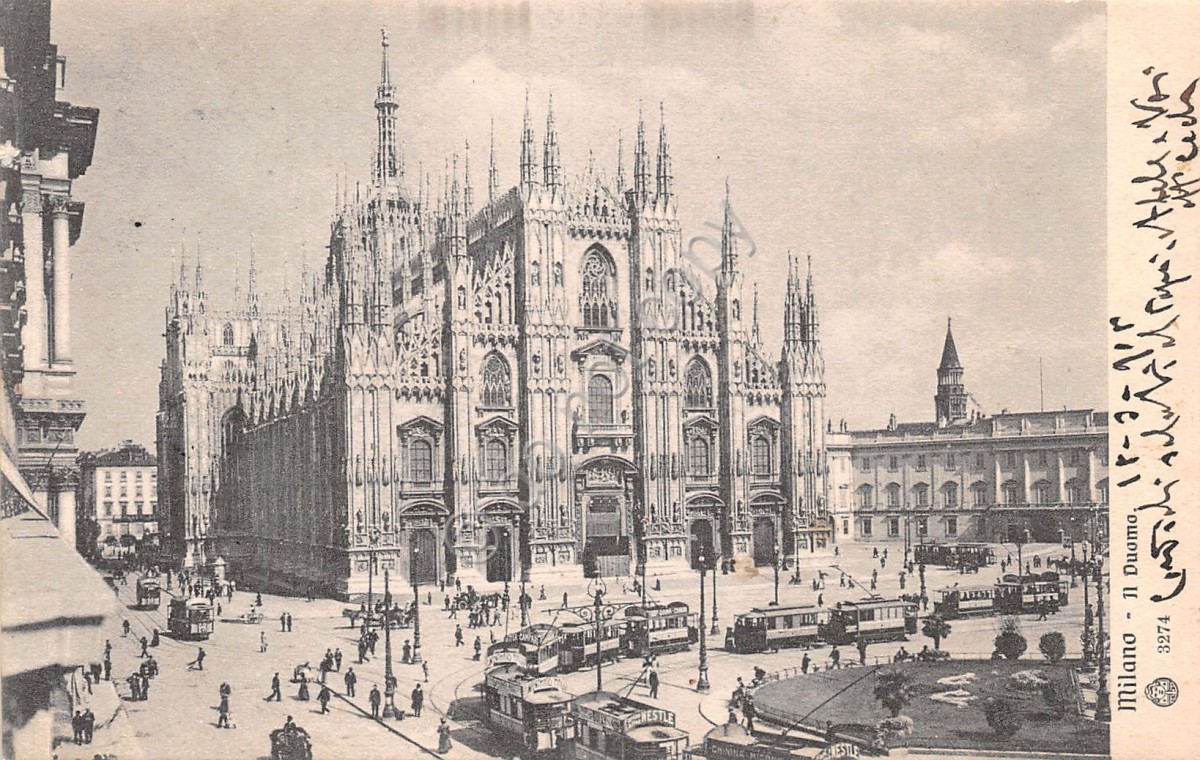 Postcards Cartolina Milano Piazza Del Duomo Animata Tram